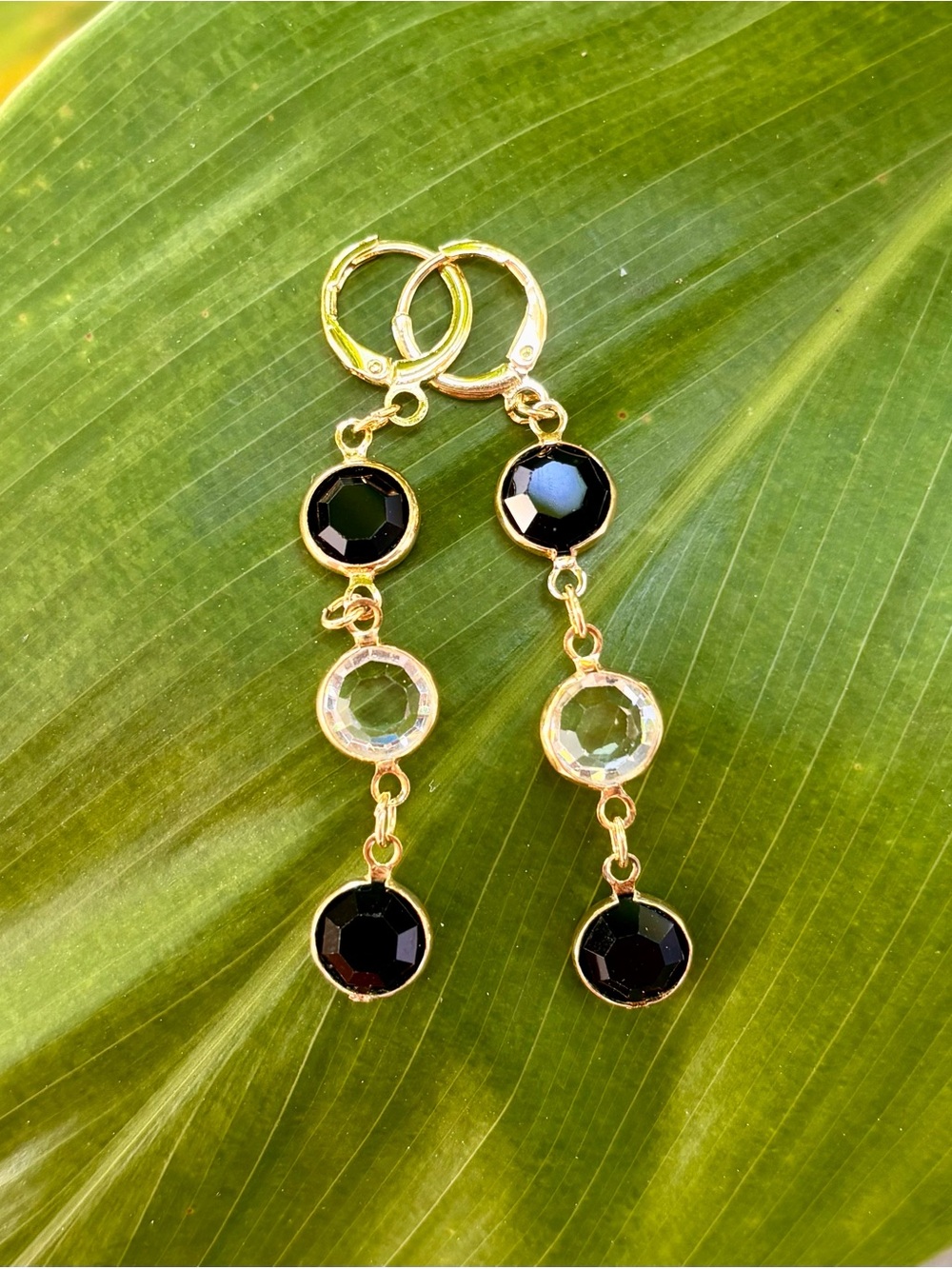 Upcycled Swarovski Gold Drop Earrings